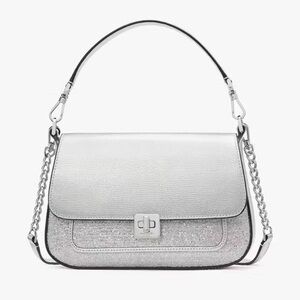 Kate Spade Silver Crossbody Bag with Flap-Over Design